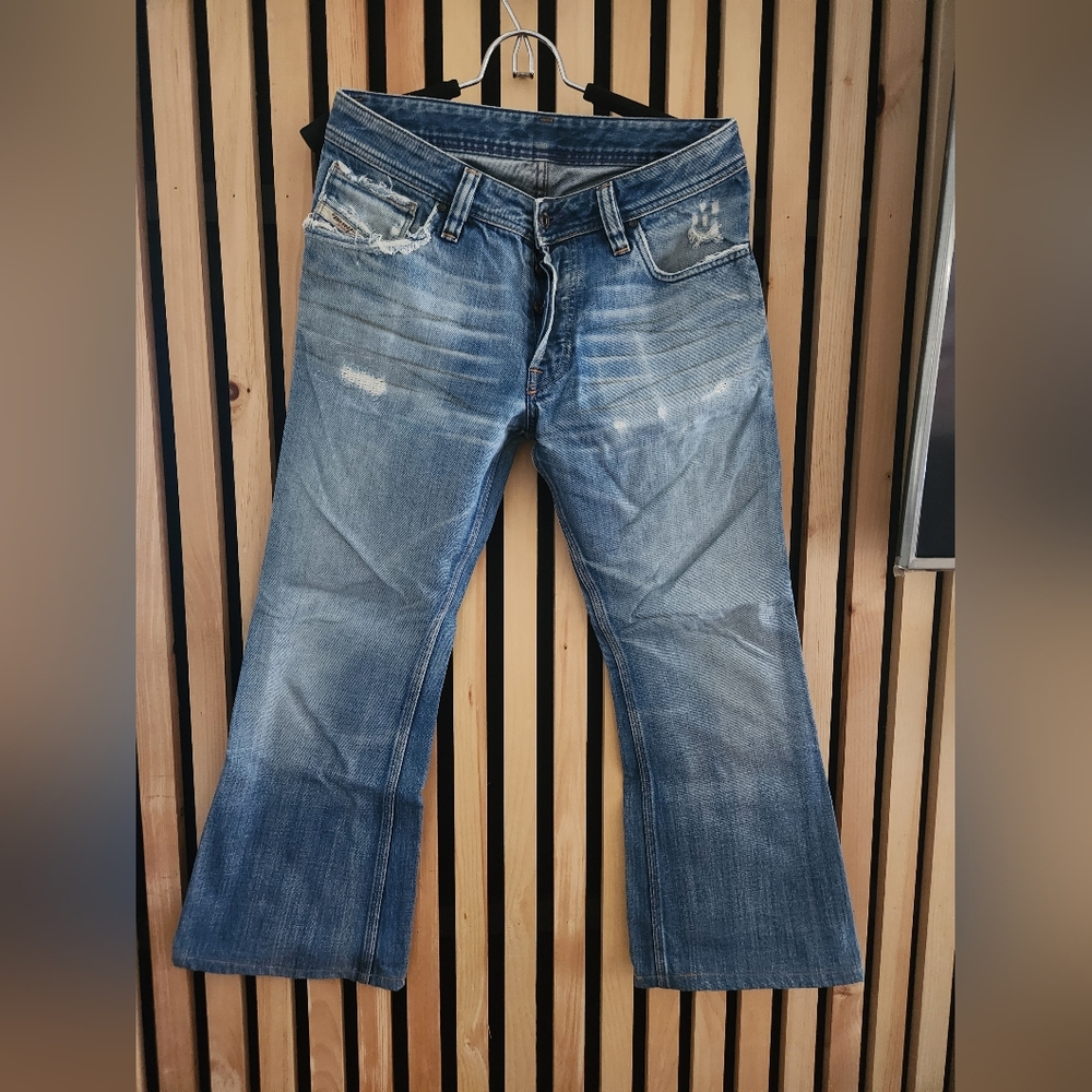 Diesel Zaf Distressed Wide Leg Flared Jeans 30x27.5